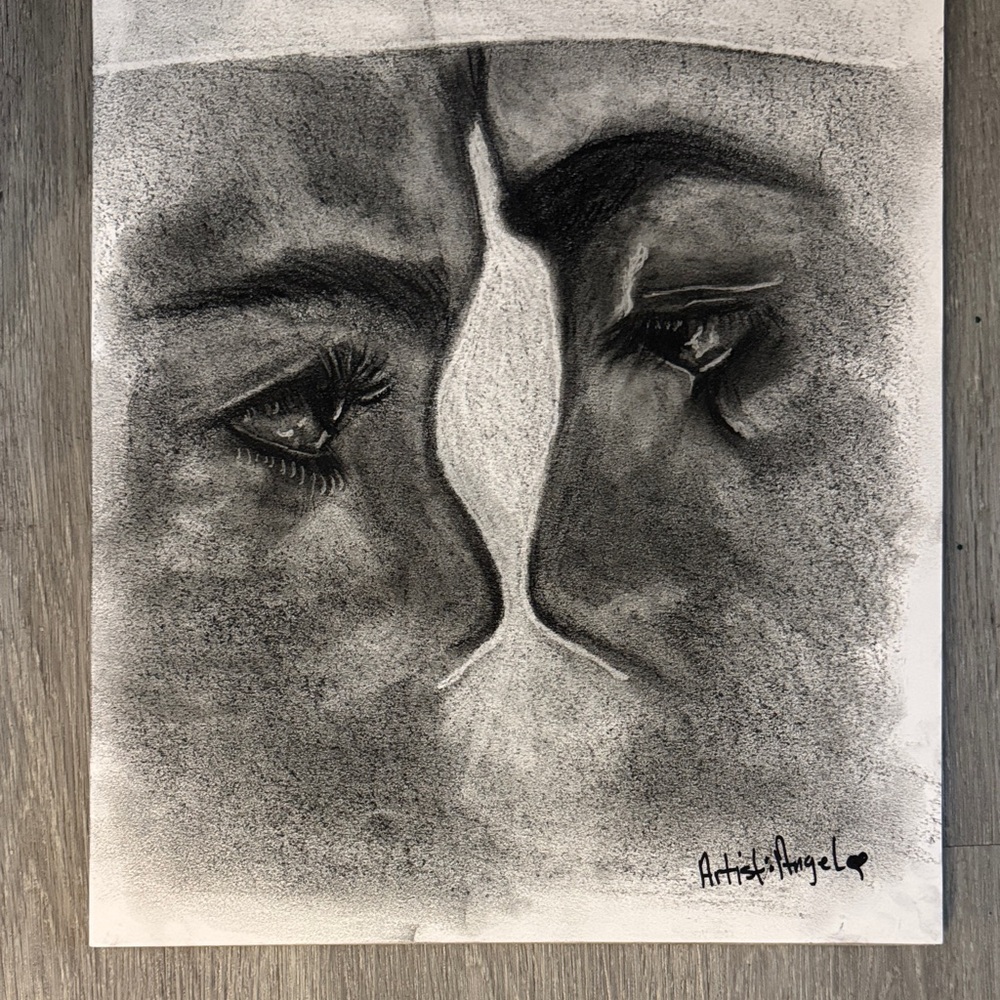 Angel's Charcoal Expression in Black and Gray